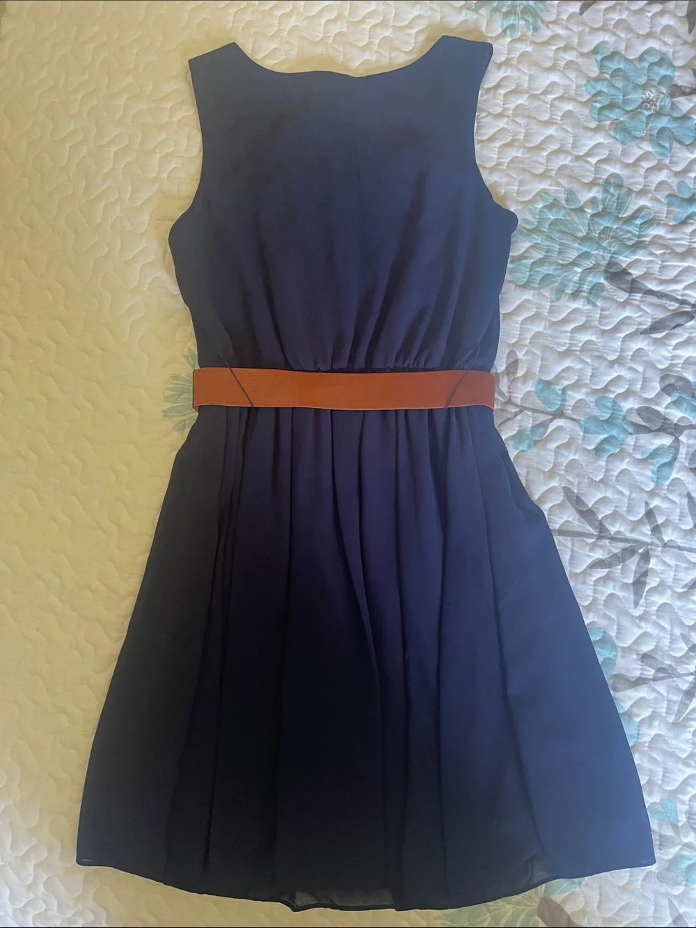 By & By Navy Sleeveless Belted Dress Pleats and Elasticized Waist NWT XS Junior